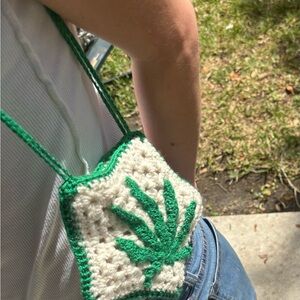 Green and White Crochet Crossbody Bag